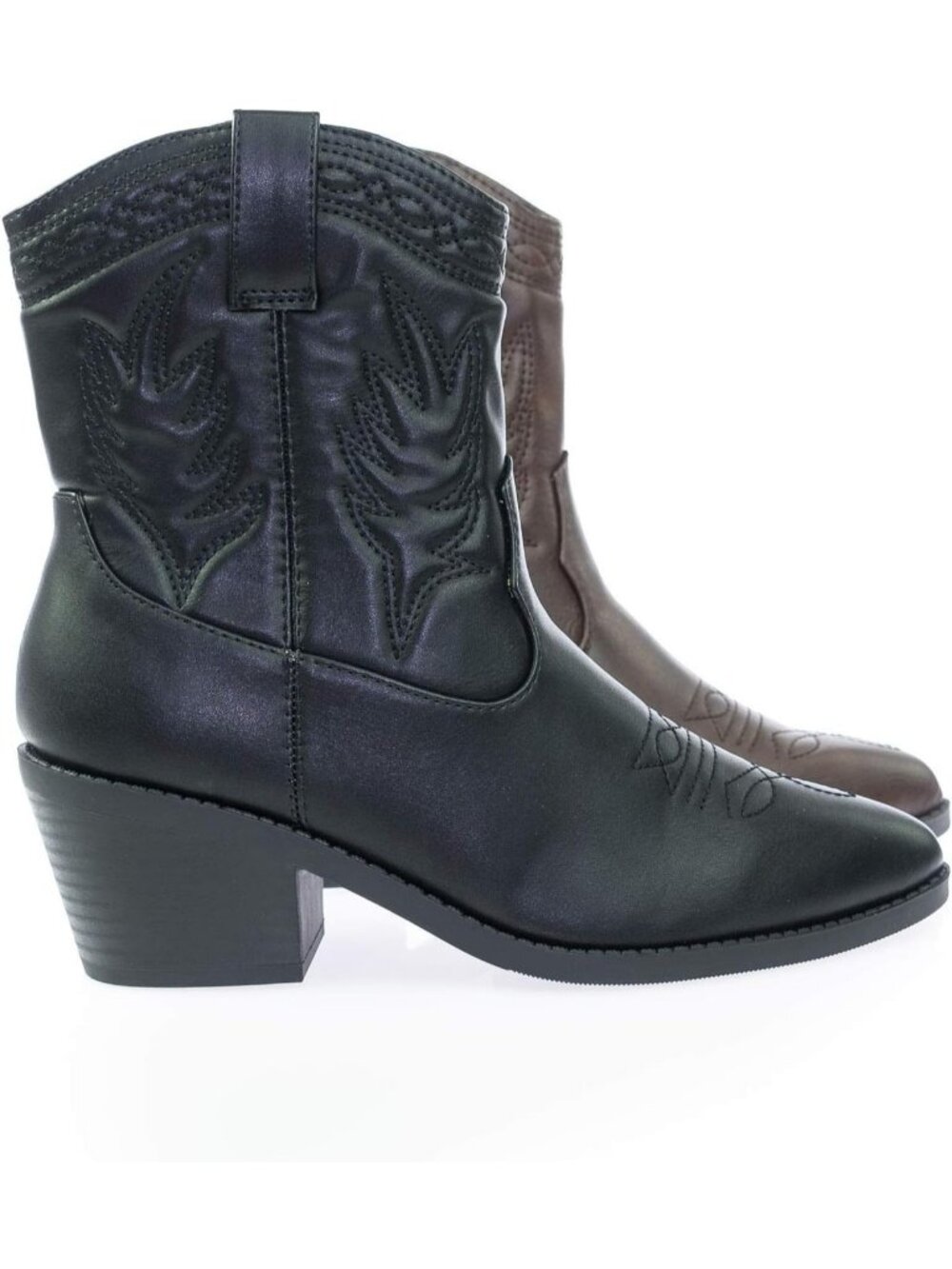 Women's Black Synthetic Rubber Western Stylish Cowgirl Stitched Ankle Boots